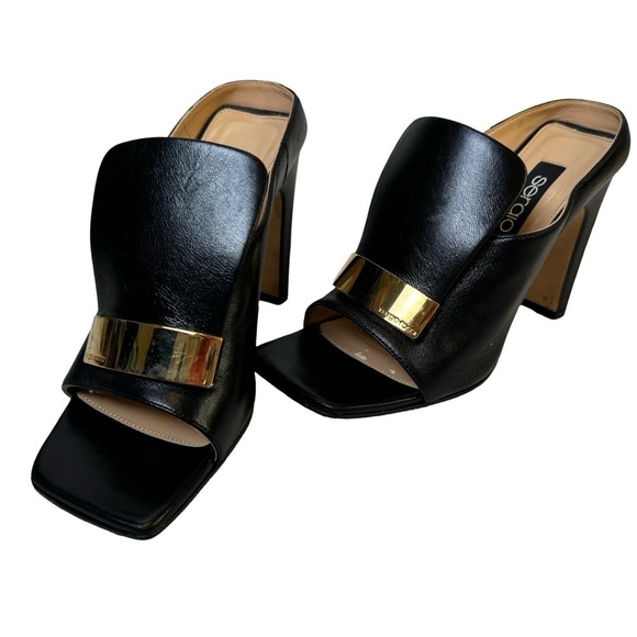 Sergio Rossi SR1 Sabot Mules Black with Gold Detail Size 5 - Picture 2 of 16